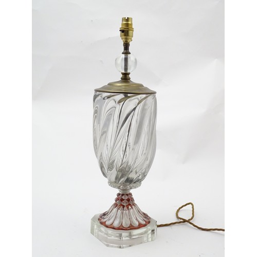 1521A - An early 20thC cut glass table lamp with ruby red glass detail Approx 20