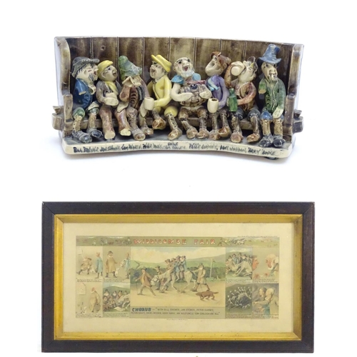 140A - A Will Young ceramic group depicting the characters from Widecombe Fair seated on a tavern settle. W... 