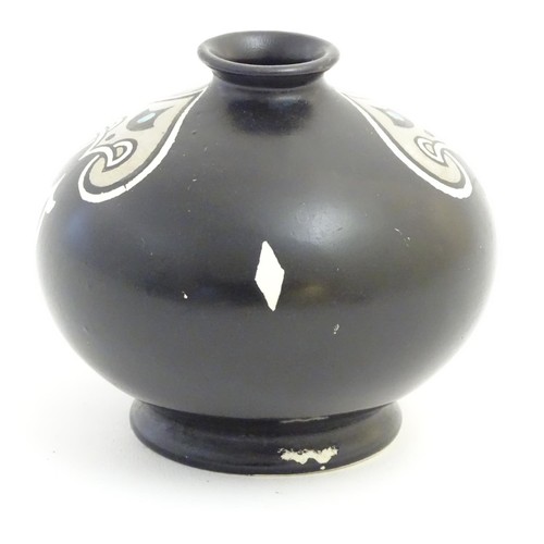 139 - A small black Shelley vase with silver and white Art Nouveau style decoration. Makers mark stamped u... 