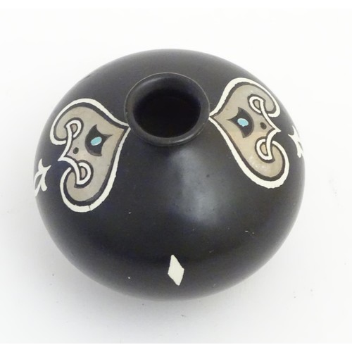 139 - A small black Shelley vase with silver and white Art Nouveau style decoration. Makers mark stamped u... 