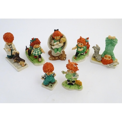 156 - Seven Goebel Red head figures by Charlot Byj, comprising Say A-A-A-Ahh, a red haired boy dressed as ... 