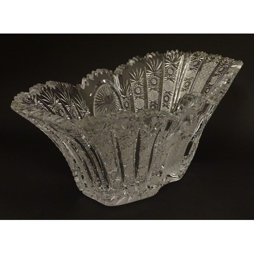 194 - An early 20thC cut glass / crystal table centre piece / fruit bowl 13 1/2'' long .