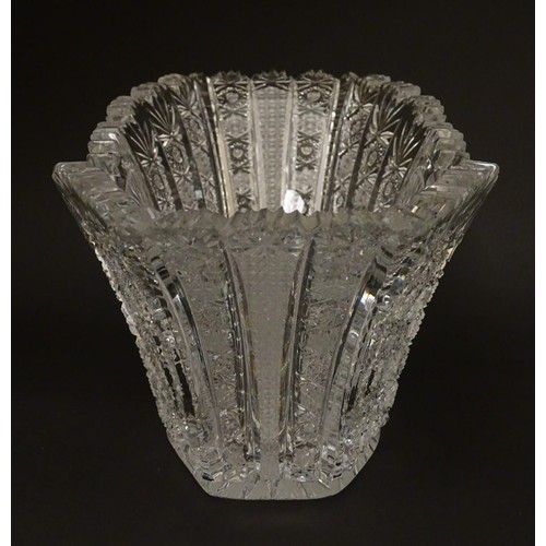 194 - An early 20thC cut glass / crystal table centre piece / fruit bowl 13 1/2'' long .