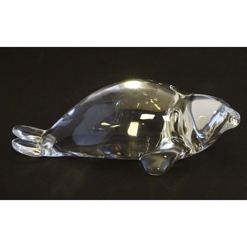 214 - A figural art glass ornament formed as a seal, signed to the base 'Hadeland' (Hadeland Glasverk, Nor... 