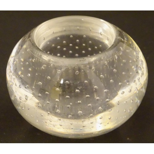 216 - Glass : A late Victorian clear glass counter top match holder having air inclusions , 2 3/4'' diamet... 