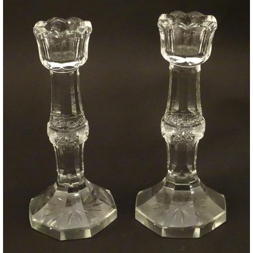 229 - Two early 20thC cut glass candlesticks 6 3/4