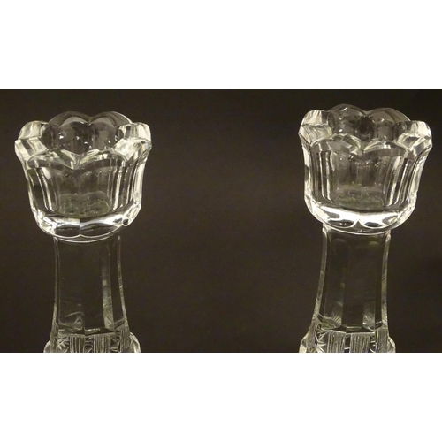 229 - Two early 20thC cut glass candlesticks 6 3/4