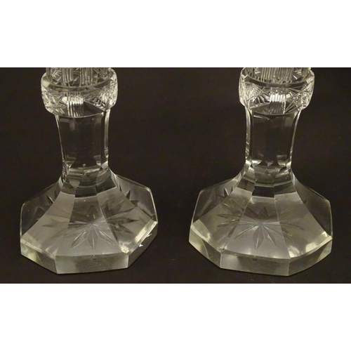 229 - Two early 20thC cut glass candlesticks 6 3/4