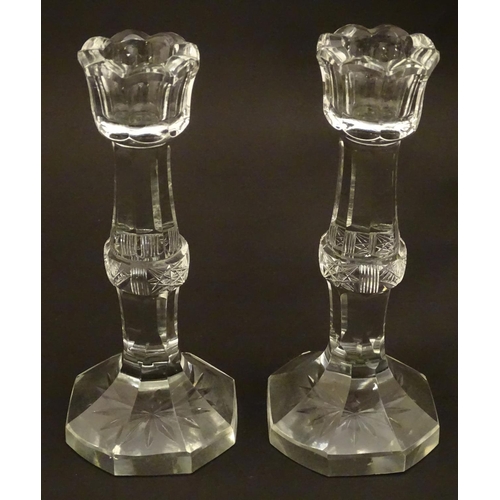 229 - Two early 20thC cut glass candlesticks 6 3/4