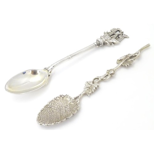 419 - A silver teaspoon, the handle decorated with tall ship / galleon. Hallmarked Sheffield 1892 maker Jo... 