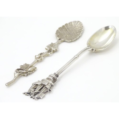 419 - A silver teaspoon, the handle decorated with tall ship / galleon. Hallmarked Sheffield 1892 maker Jo... 