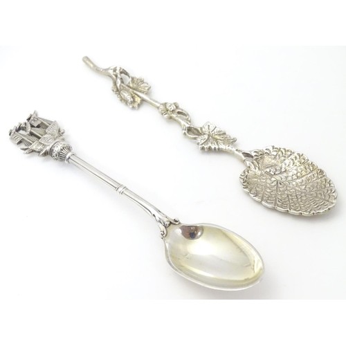 419 - A silver teaspoon, the handle decorated with tall ship / galleon. Hallmarked Sheffield 1892 maker Jo... 