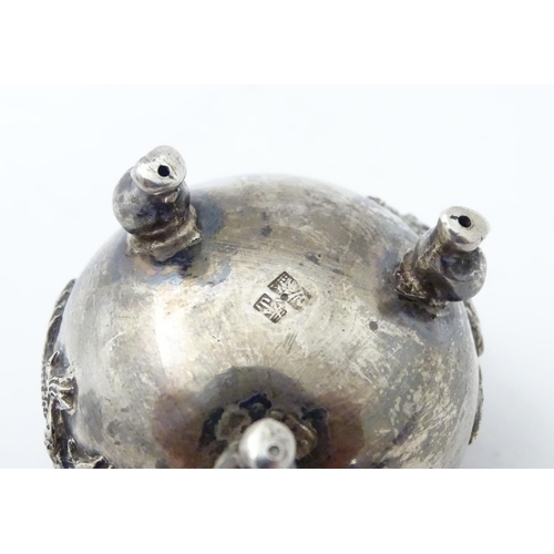 436 - Chinese export silver: A white metal salt formed as a stylised censer with dragon detail, marked und... 