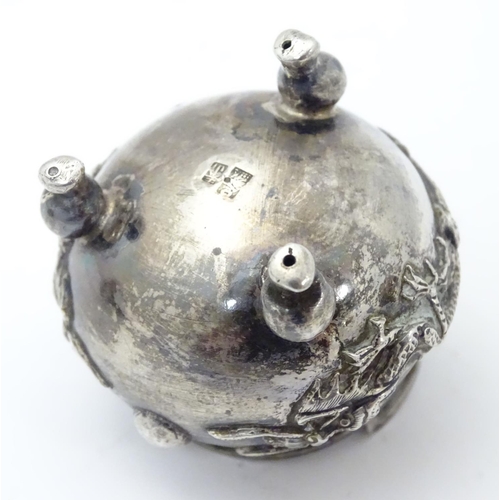 436 - Chinese export silver: A white metal salt formed as a stylised censer with dragon detail, marked und... 