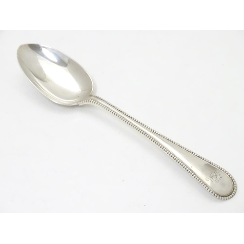 464 - A Victorian Scottish silver old English pattern teaspoon with bead edge. Hallmarked Edinburgh 1866 m... 