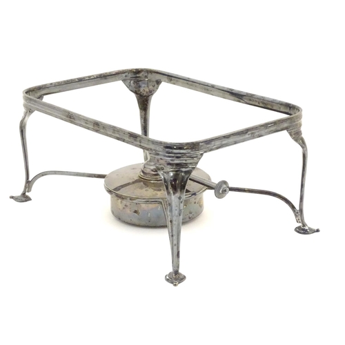 491 - A silver plate entre dish stand / chafer dish stand with burner to base. 9 3/4