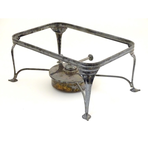 491 - A silver plate entre dish stand / chafer dish stand with burner to base. 9 3/4