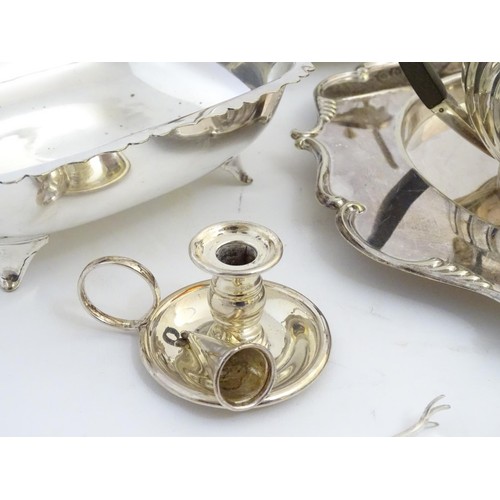 496 - Assorted silver plated items to include tea set, salvers, trays, salts, cake basket etc