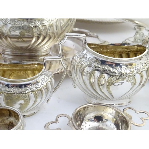 496 - Assorted silver plated items to include tea set, salvers, trays, salts, cake basket etc