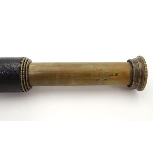 674 - Militaria: an early to mid 20thC pocket four drawer telescope, of brass construction with leather co... 