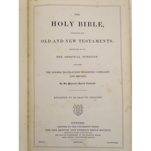 693 - Book: The Holy Bible, King James version, pub. Oxford University Press, 1852. The leather cover with... 