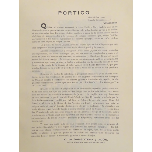 737 - Book: Quito Monumental Folk-Lore por Roura Oxandaberro 1928 1929, a folio containing two volumes of ... 