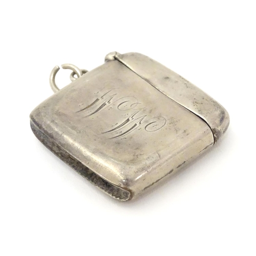 254 - A silver vesta case. Hallmarked Birmingham 1900 maker Joseph Gloster. 1 3/4