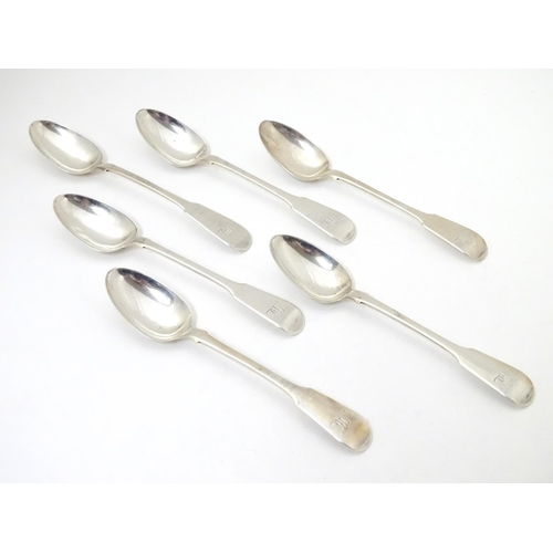 268 - Six Geo IV Scottish silver Fiddle pattern teaspoons. Hallmarked Marked Edinburgh 1833 maker William ... 