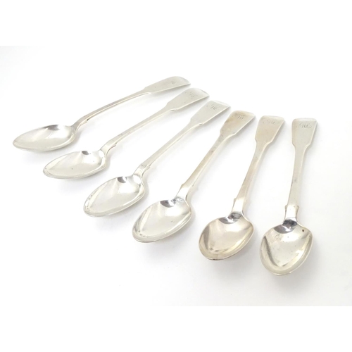 268 - Six Geo IV Scottish silver Fiddle pattern teaspoons. Hallmarked Marked Edinburgh 1833 maker William ... 