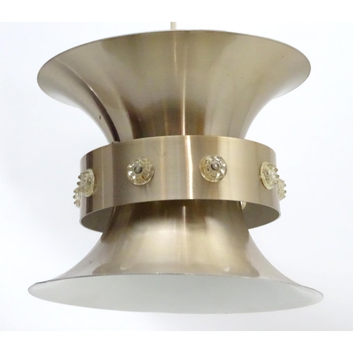 1569 - Vintage Retro, Mid-Century: a European pendant light, light gilt finish with lucite detail and white... 