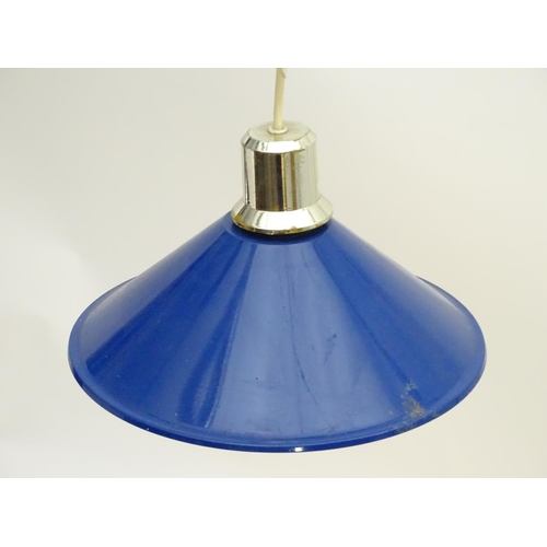 1571 - Vintage Retro, Mid-Century: a European pendant light, in blue finish with chromed fitting and silver... 