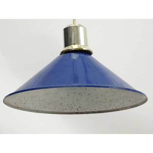 1571 - Vintage Retro, Mid-Century: a European pendant light, in blue finish with chromed fitting and silver... 