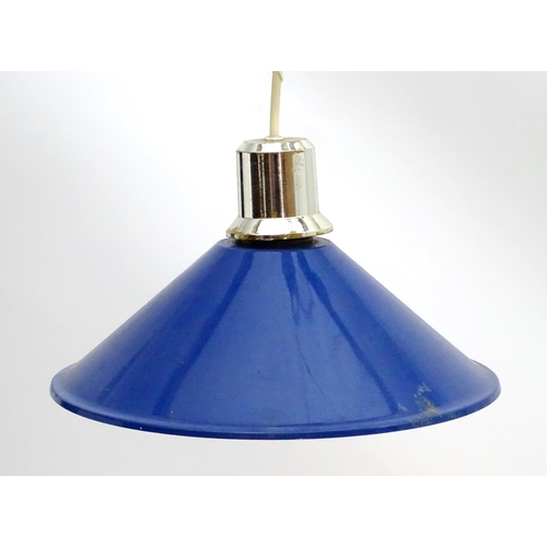 1571 - Vintage Retro, Mid-Century: a European pendant light, in blue finish with chromed fitting and silver... 