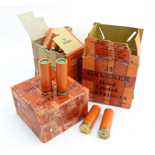 2040 - Shooting, collectable shotgun cartridges: two W.W. Greener 'Hand loaded Cartridges' boxes, containin... 