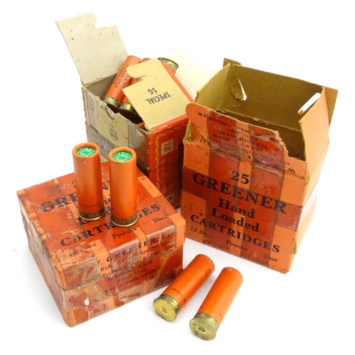 2040 - Shooting, collectable shotgun cartridges: two W.W. Greener 'Hand loaded Cartridges' boxes, containin... 