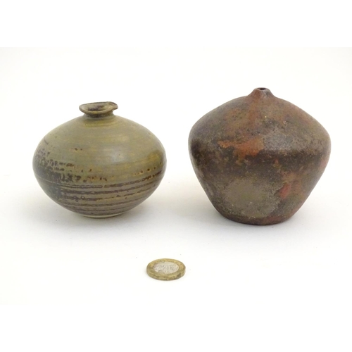 101 - Two assorted squat vases comprising a studio pottery example, with incised W maker's mark under; and... 