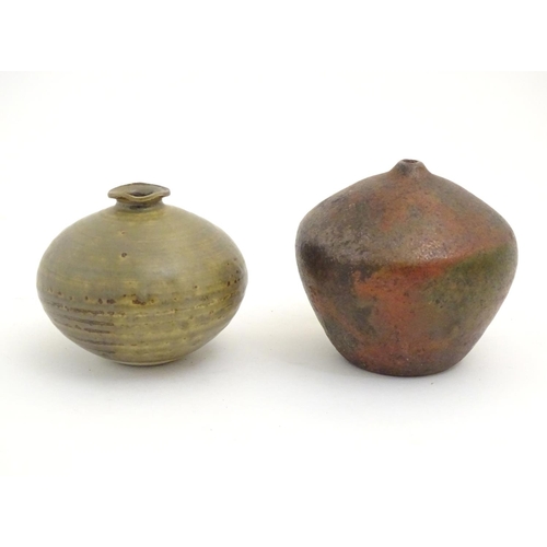 101 - Two assorted squat vases comprising a studio pottery example, with incised W maker's mark under; and... 