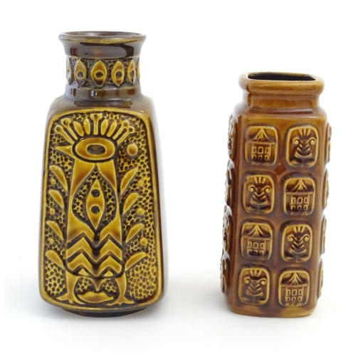 110 - Two West German Bay vases, one with stylised bird detail, the other with stylised building and volca... 