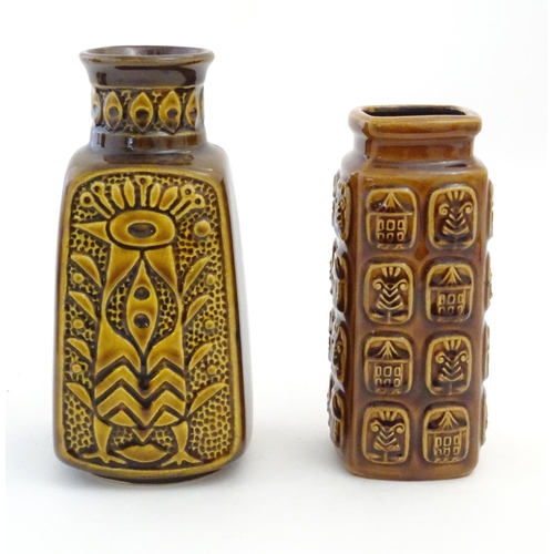 110 - Two West German Bay vases, one with stylised bird detail, the other with stylised building and volca... 