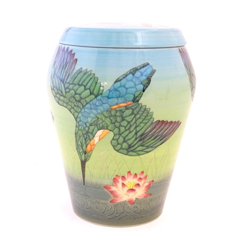 118 - A limited edition Dennis China Works lidded vase with kingfisher and lotus detail, designed by Sally... 