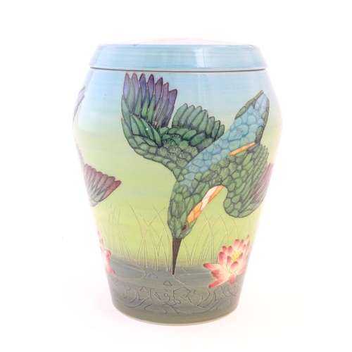 118 - A limited edition Dennis China Works lidded vase with kingfisher and lotus detail, designed by Sally... 