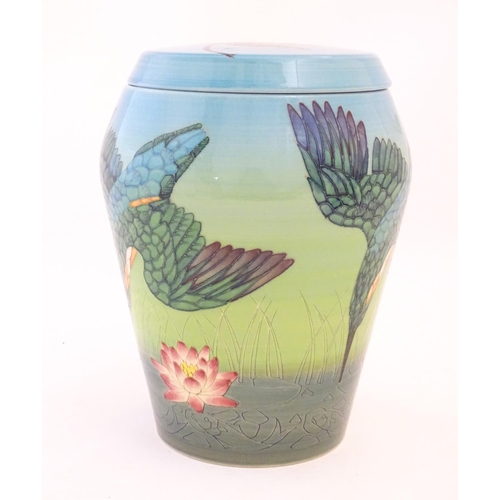 118 - A limited edition Dennis China Works lidded vase with kingfisher and lotus detail, designed by Sally... 