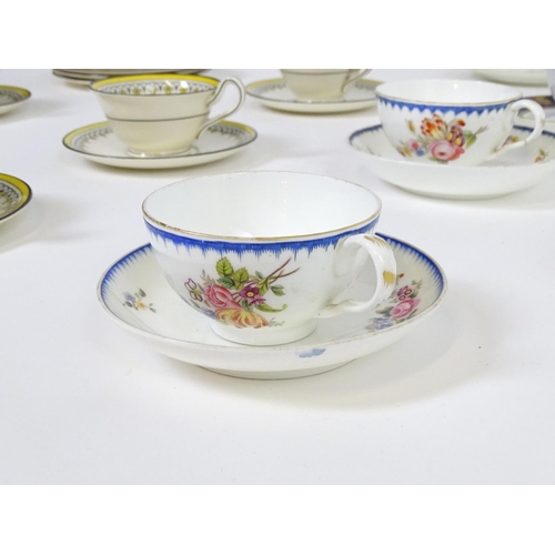 184 - A quantity of assorted cups and saucers, to include Wedgwood Etruria in The Tyne pattern, a New Hall... 