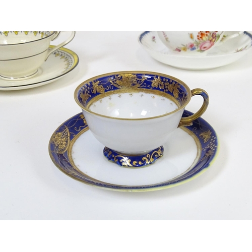 184 - A quantity of assorted cups and saucers, to include Wedgwood Etruria in The Tyne pattern, a New Hall... 