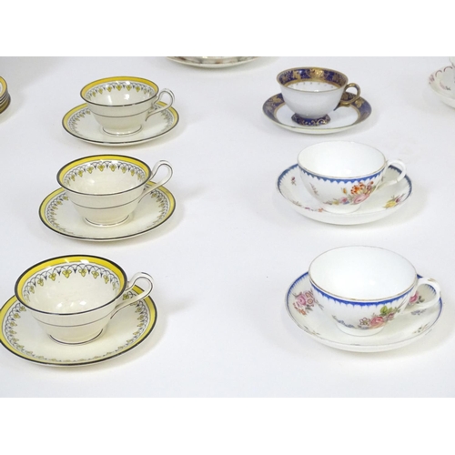 184 - A quantity of assorted cups and saucers, to include Wedgwood Etruria in The Tyne pattern, a New Hall... 