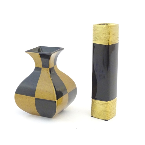 186 - Two 20thC modernist vases, comprising a Gary Dipasquale vase of squared baluster form with a flared ... 