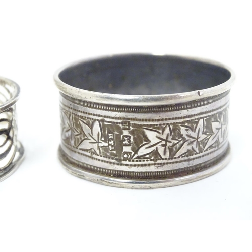 354 - Two silver napkin rings, one with pierced latticework decoration hallmarked Birmingham 1910 maker Wi... 