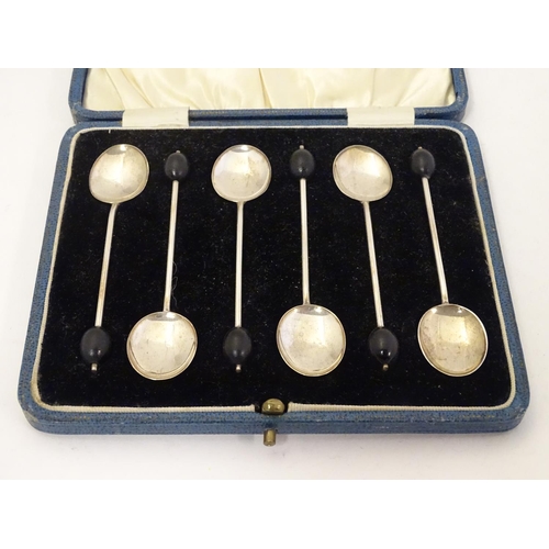 355 - A set of six silver coffee bean spoons, hallmarked Birmingham 1928, maker William Suckling Ltd. 4