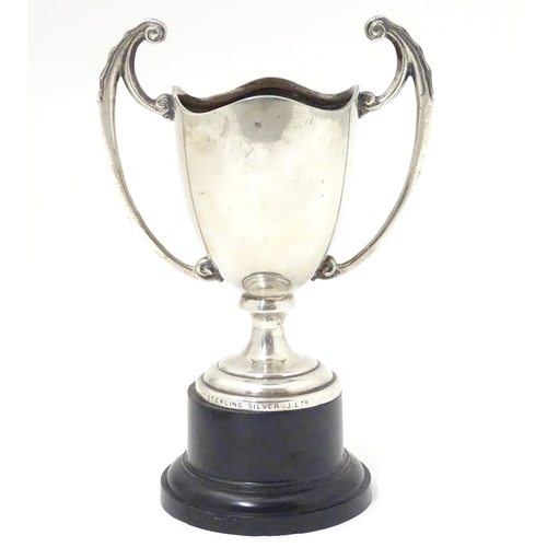 367 - A silver twin handled trophy cup with an inscription relating to Cpl. H. Parvin of 1st Batallion The... 