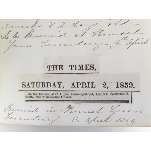 706 - Book: A Victorian manuscript diary relating to family incidents collected by J. F. Coore, London 184... 